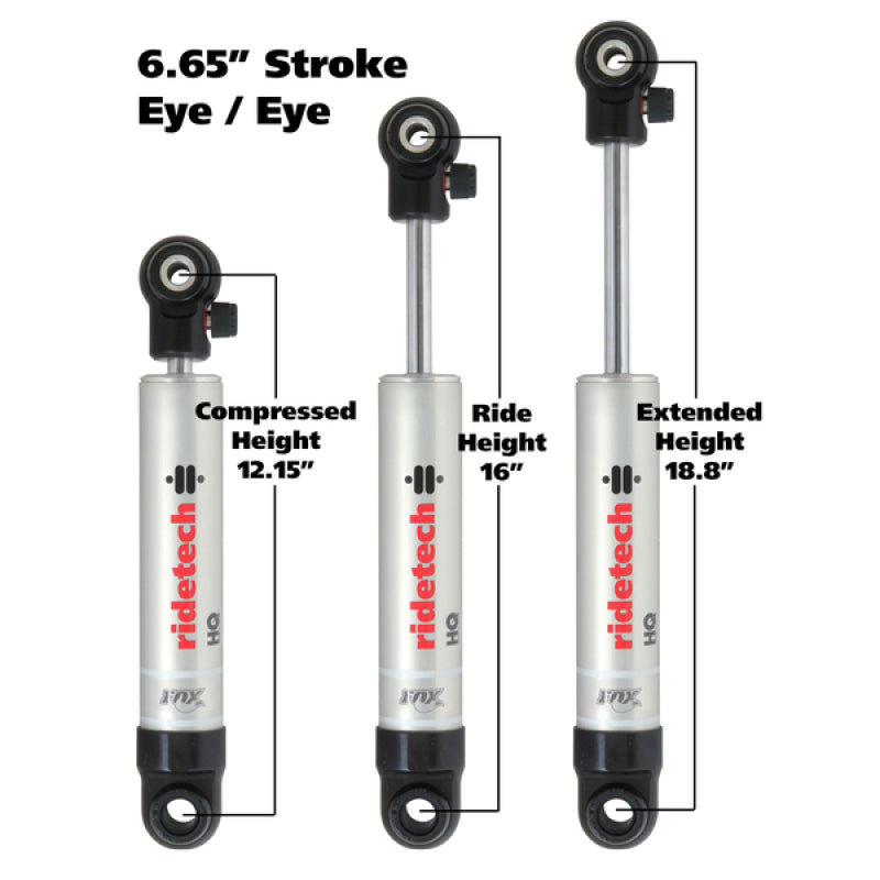 Ridetech HQ Series Shock Absorber Single Adjustable 6.65in Stroke Eye/Eye Mounting 12.15in x 18.8in - Mammoth Racing -