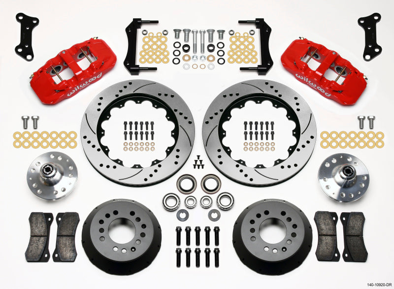 Wilwood Aero6 Front Hub Kit 14.00 Drilled Red 67-69 Camaro 64-72 Nova Chevelle - Mammoth Racing -