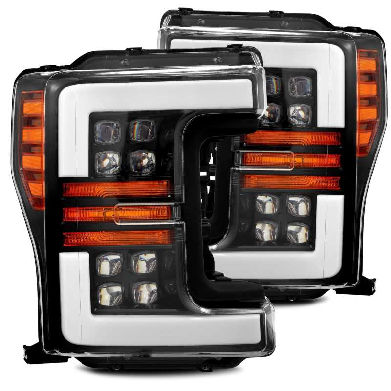 AlphaRex 17-19 Ford F-250 SD NOVA LED Proj Headlights Plank Style Gloss Blk w/Activ Light/Seq Signal - Mammoth Racing -