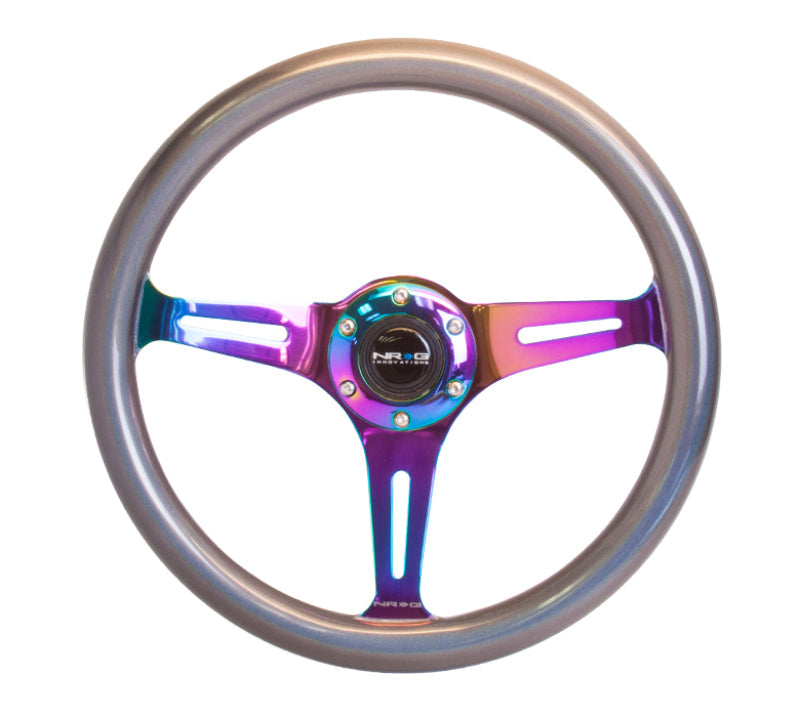 NRG Classic Wood Grain Steering Wheel (350mm) Chameleon/Pearlescent Paint Grip w/Neochrome 3-Spoke - My Store