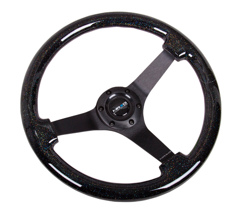 NRG Reinforced Steering Wheel (350mm / 3in Deep) Classic Blk Sparkle Wood Grain w/Blk 3-Spoke Center - My Store