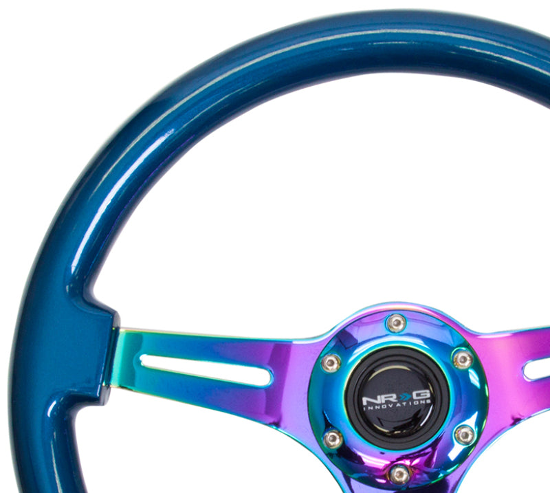 NRG Classic Wood Grain Steering Wheel (350mm) Blue Pearl/Flake Paint w/Neochrome 3-Spoke Center - My Store