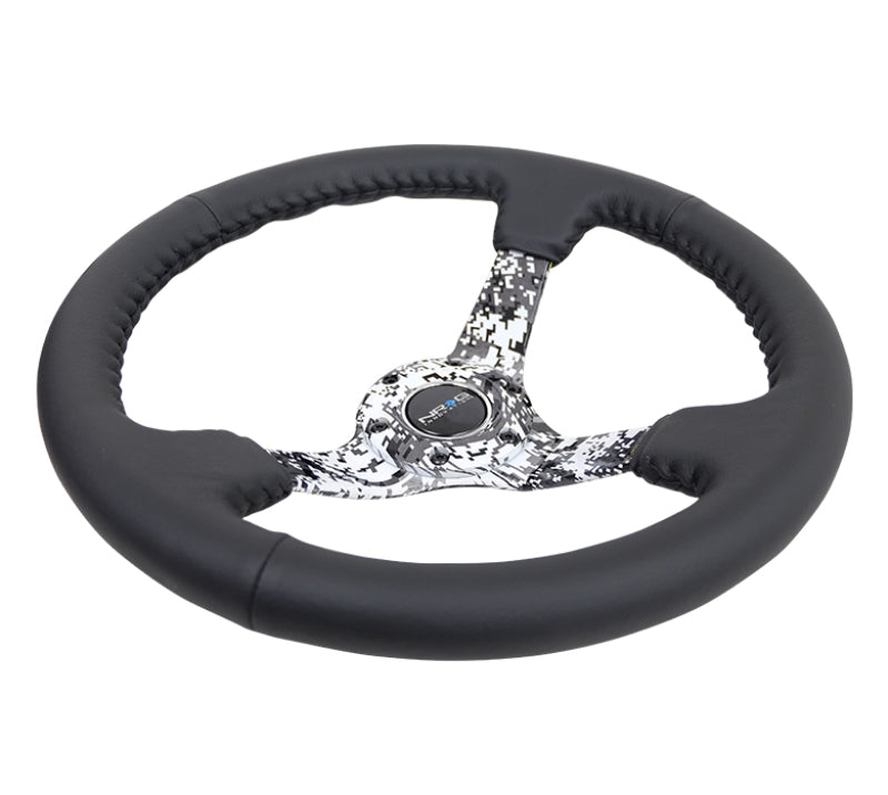 NRG Reinforced Steering Wheel (350mm / 3in. Deep) Blk Leather w/Hydrodipped Digi-Camo Spokes - My Store