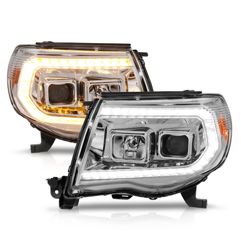 ANZO 05-11 Toyota Tacoma Projector Headlights w/Light Bar Switchback Chrome Housing - Mammoth Racing -