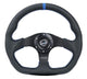 NRG Reinforced Steering Wheel (320mm) Sport Leather Flat Bottom w/ Blue Center/ Blue Stitching - My Store