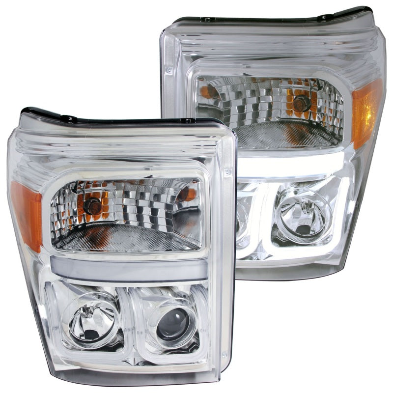 ANZO 2011-2015 Ford F-250 Projector Headlights w/ U-Bar Chrome - Mammoth Racing -