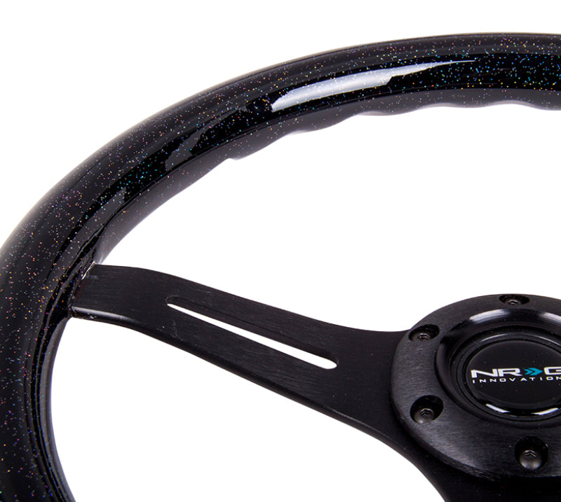 NRG Classic Wood Grain Steering Wheel (350mm) Black Sparkled Grip w/Black 3-Spoke Center - My Store