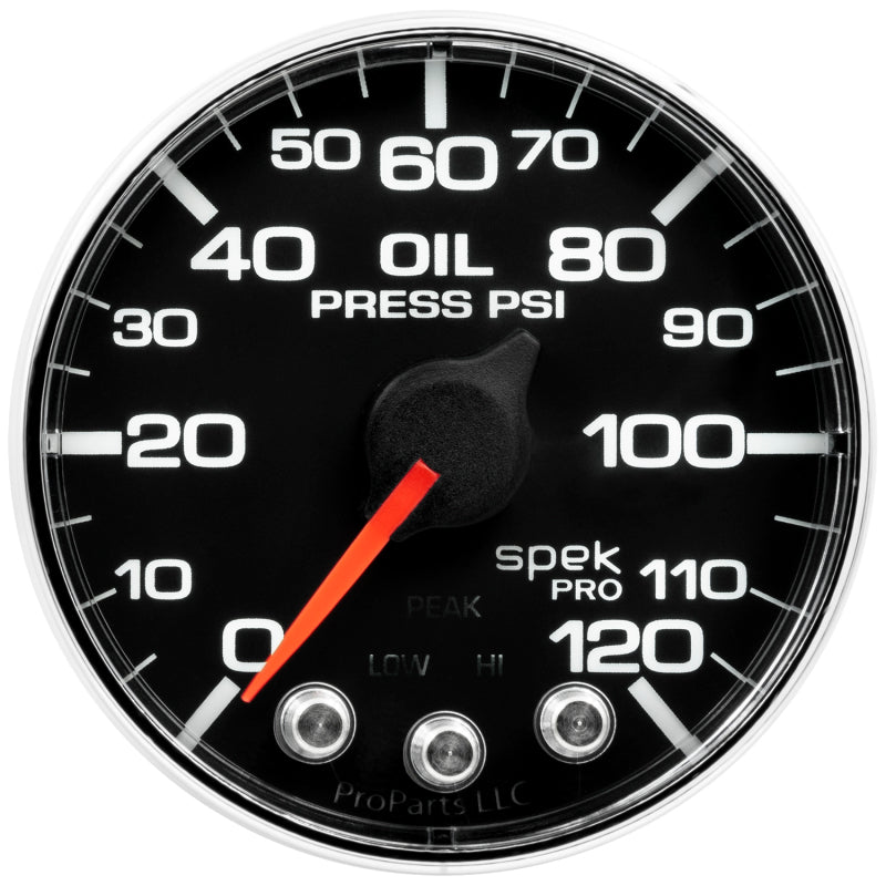 Autometer Spek-Pro Gauge Oil Press 2 1/16in 120psi Stepper Motor W/Peak & Warn Blk/Chrm - My Store