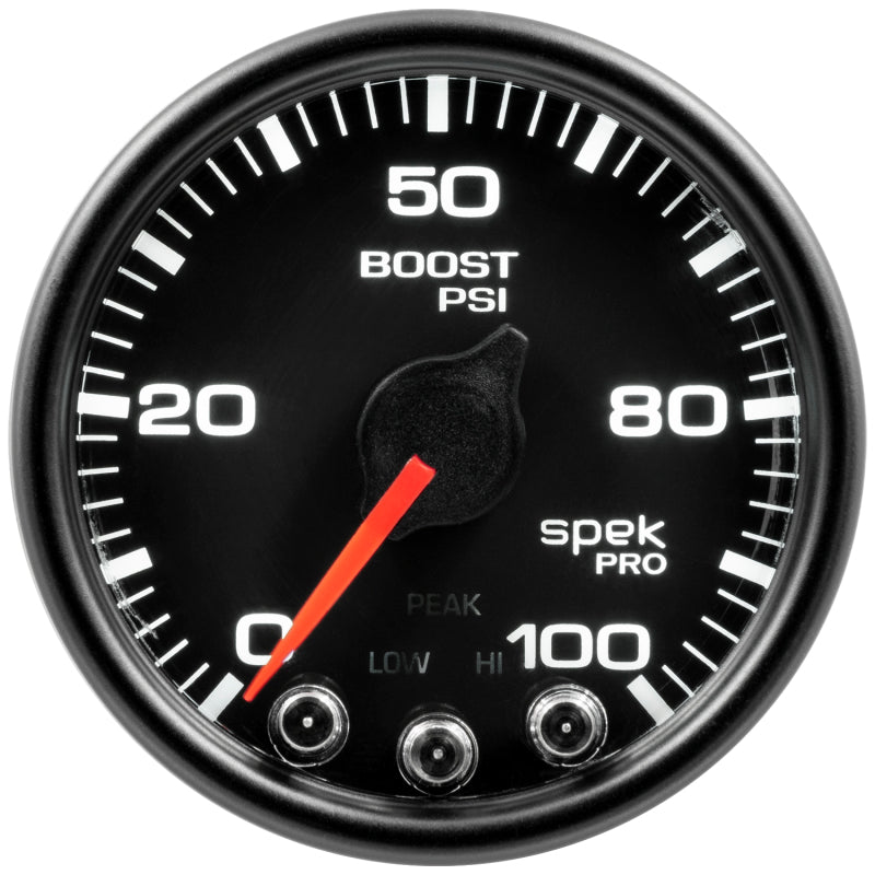 Autometer Spek-Pro Gauge Boost 2 1/16in 100psi Stepper Motor W/Peak & Warn Blk/Blk - My Store