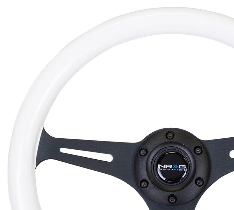 NRG Classic Wood Grain Steering Wheel (350mm) Glow-In-The-Dark Blue Grip w/Black 3-Spoke Center - My Store