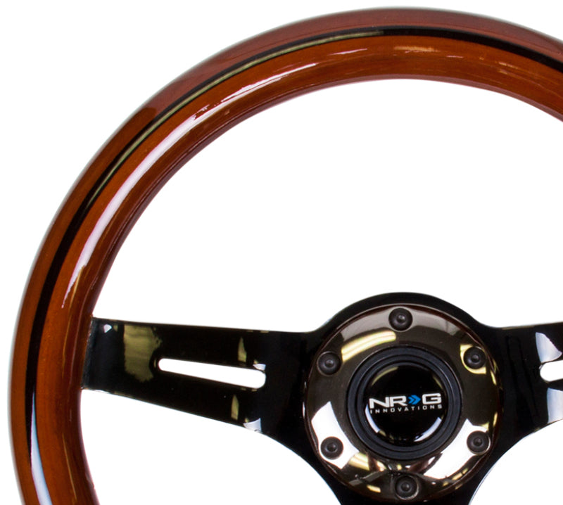 NRG Classic Wood Grain Steering Wheel (310mm) Dark Wood & Black Line Inlay w/Blk Chrome 3-Spoke Ctr. - My Store