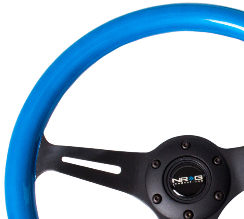 NRG Classic Wood Grain Steering Wheel (350mm) Blue Pearl/Flake Paint w/Black 3-Spoke Center - My Store