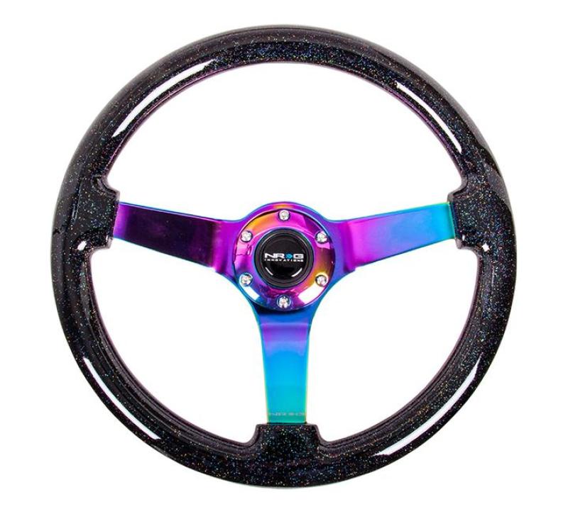 NRG Reinforced Steering Wheel (350mm / 3in Deep) Minty Fresh Wood Grain w/Black 3-Spoke Center - My Store
