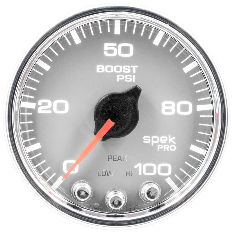 Autometer Spek-Pro Gauge Boost 2 1/16in 100psi Stepper Motor W/Peak & Warn Slvr/Chrm - My Store