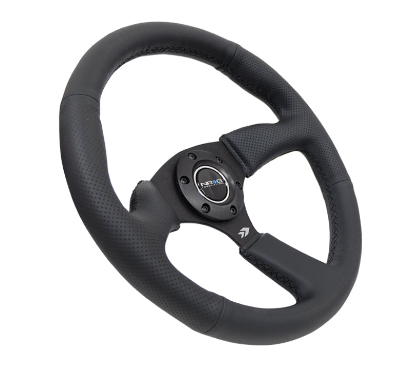 NRG Reinforced Steering Wheel (350mm / 2.5in. Deep) Blk Leather Comfort Grip w/5mm Matte Blk Spokes - My Store