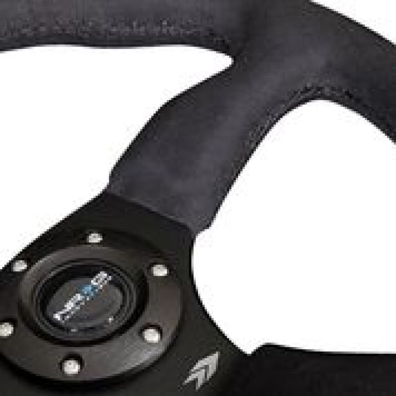 NRG Reinforced Steering Wheel (350mm / 2.5in. Deep)Blk Alcantara Comfort Grip w/4mm Matte Blk Spokes - My Store