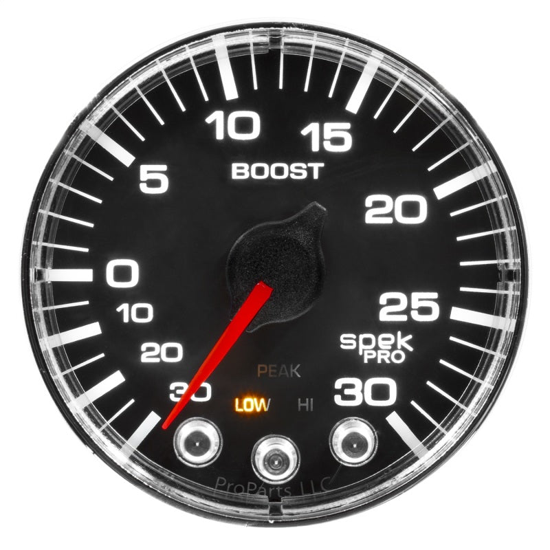 Autometer Spek-Pro Gauge Vac/Boost 2 1/16in 30Inhg-30psi Stepper Motor W/Peak & Warn Black/Chrome - My Store