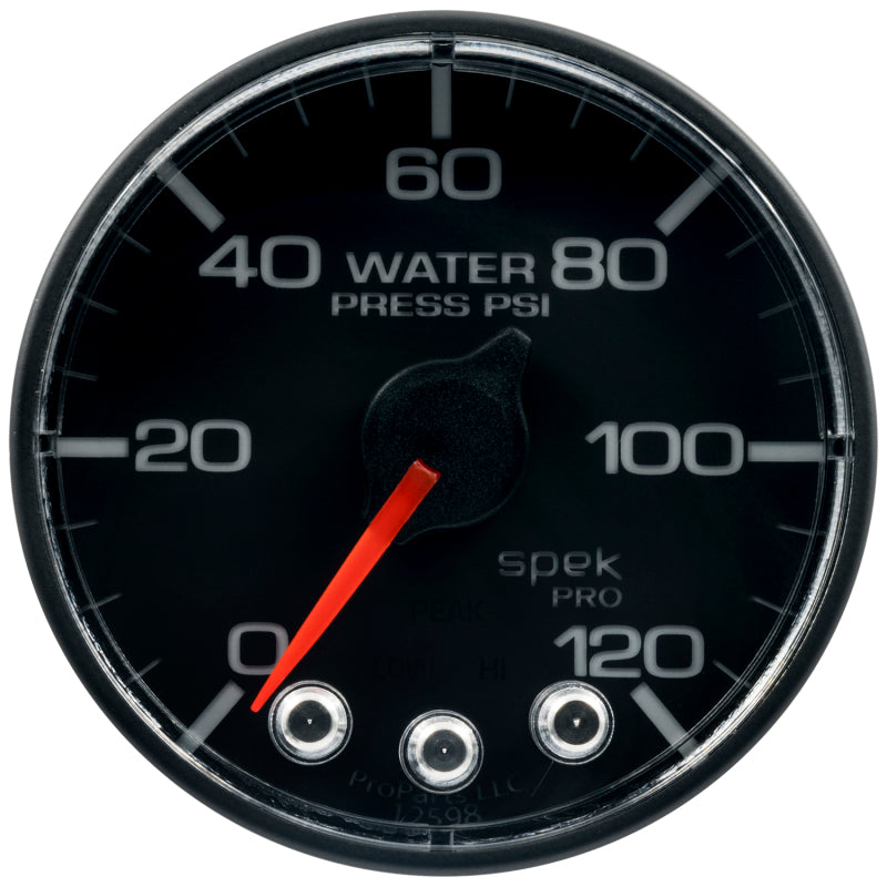 Autometer Spek-Pro Gauge Water Press 2 1/16in 120psi Stepper Motor W/Peak & Warn Blk/Blk - My Store