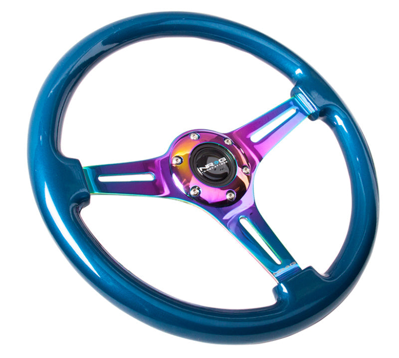 NRG Classic Wood Grain Steering Wheel (350mm) Blue Pearl/Flake Paint w/Neochrome 3-Spoke Center - My Store