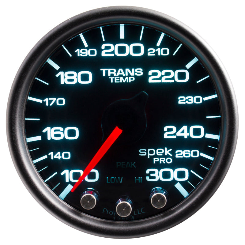 Autometer Spek-Pro Gauge Trans Temp 2 1/16in 300f Stepper Motor W/Peak & Warn Blk/Smoke/Blk - My Store