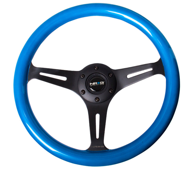 NRG Classic Wood Grain Steering Wheel (350mm) Blue Pearl/Flake Paint w/Black 3-Spoke Center - My Store