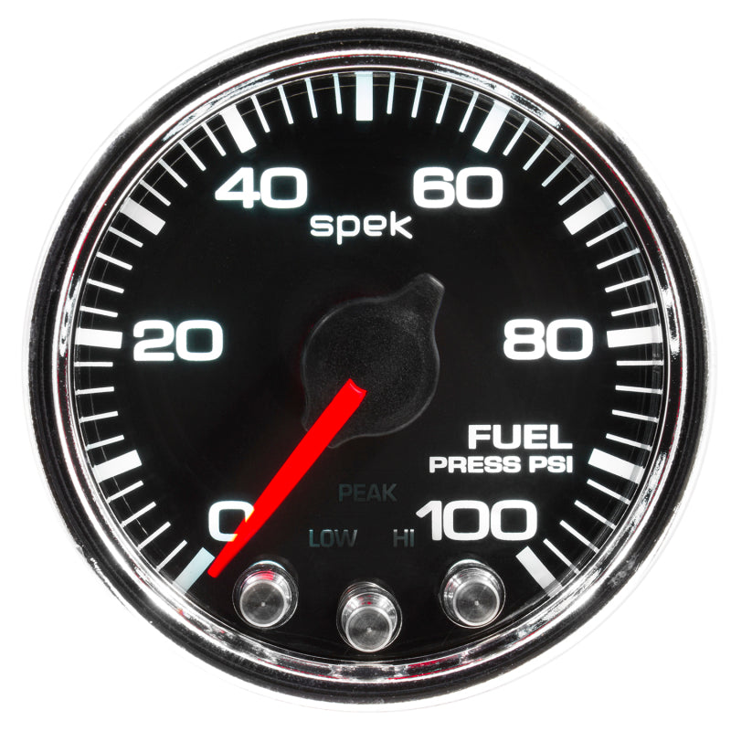 Autometer Spek-Pro Gauge Fuel Press 2 1/16in 100psi Stepper Motor W/Peak & Warn Blk/Chrm - My Store