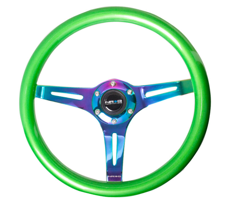 NRG Classic Wood Grain Steering Wheel (350mm) Green Pearl/Flake Paint w/Neochrome 3-Spoke Center - My Store