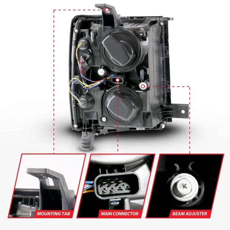 ANZO 14-15 Chevrolet Silverado 1500 Projector Headlights w/ Halo Black Housing w/ Black Trim - Mammoth Racing -