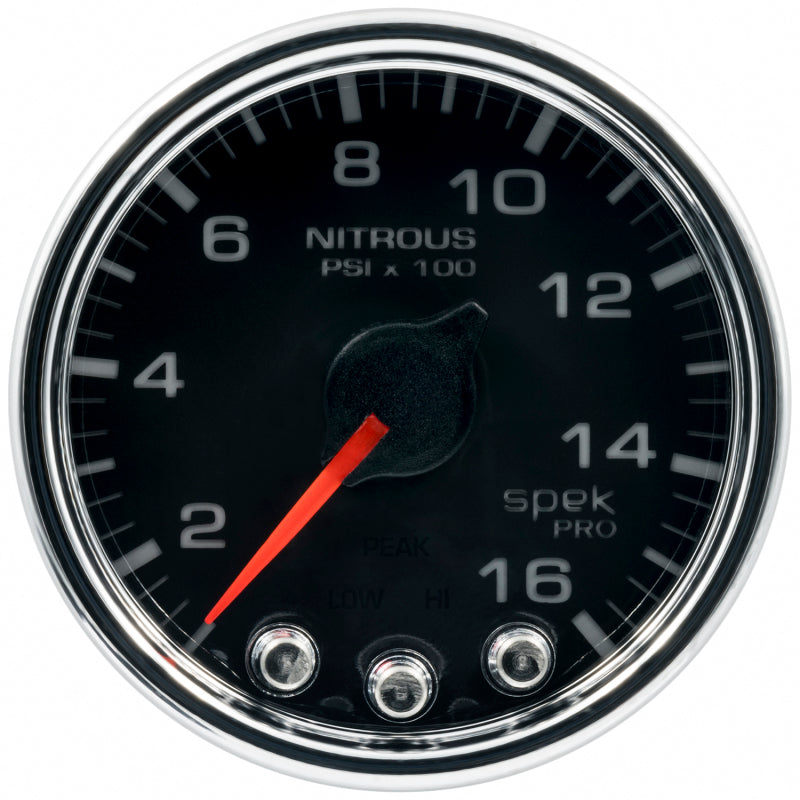Autometer Spek-Pro Gauge Nitrous Press 2 1/16in 1600psi Stepper Motor W/Peak & Warn Blk/Chrm - My Store