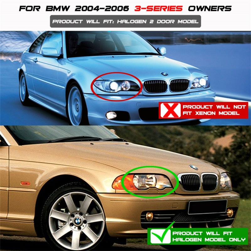 Spyder BMW E46 3-Series 04-06 2 DR Projector Halogen Model- LED Halo Smke PRO-YD-BMWE4604-2DR-HL-SM - Mammoth Racing -