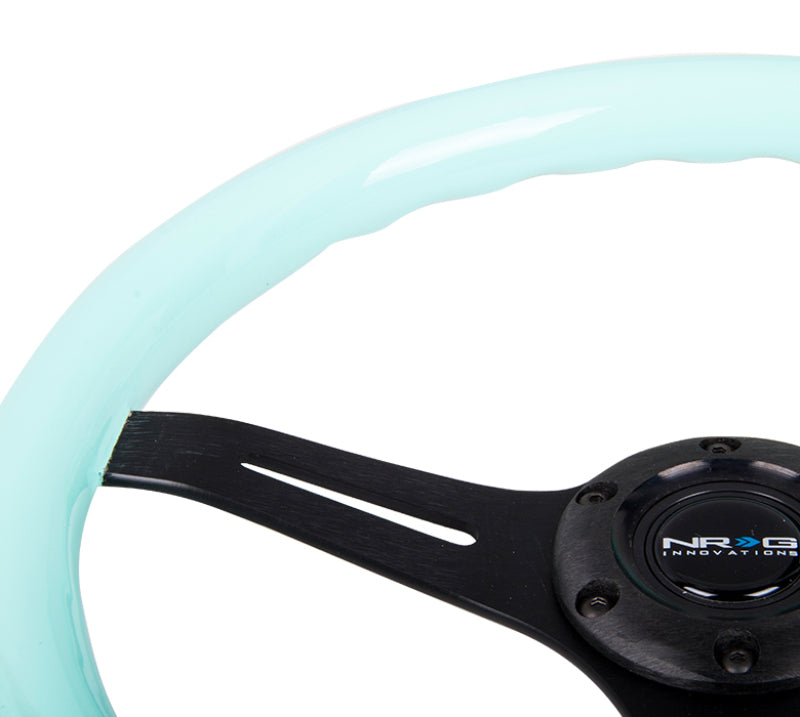 NRG Classic Wood Grain Steering Wheel (350mm) Minty Fresh Color Grip w/Black 3-Spoke Center - My Store