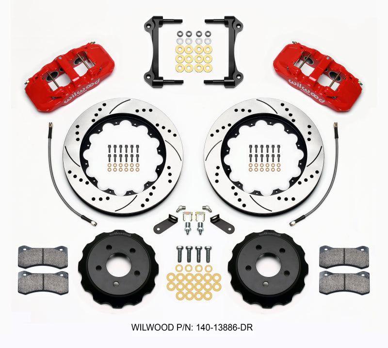 Wilwood Aero6 Front Hat Kit 14.00 Drilled Red 2015-Up Mustang w/Lines - My Store