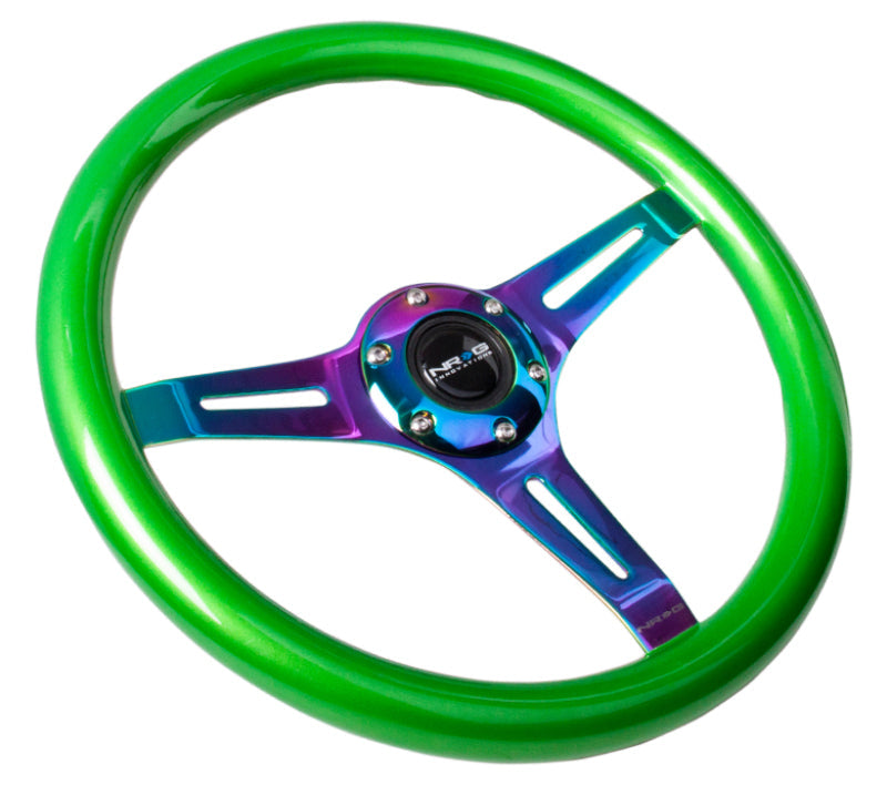 NRG Classic Wood Grain Steering Wheel (350mm) Green Pearl/Flake Paint w/Neochrome 3-Spoke Center - My Store