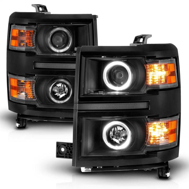 ANZO 14-15 Chevrolet Silverado 1500 Projector Headlights w/ Halo Black Housing w/ Black Trim - Mammoth Racing -