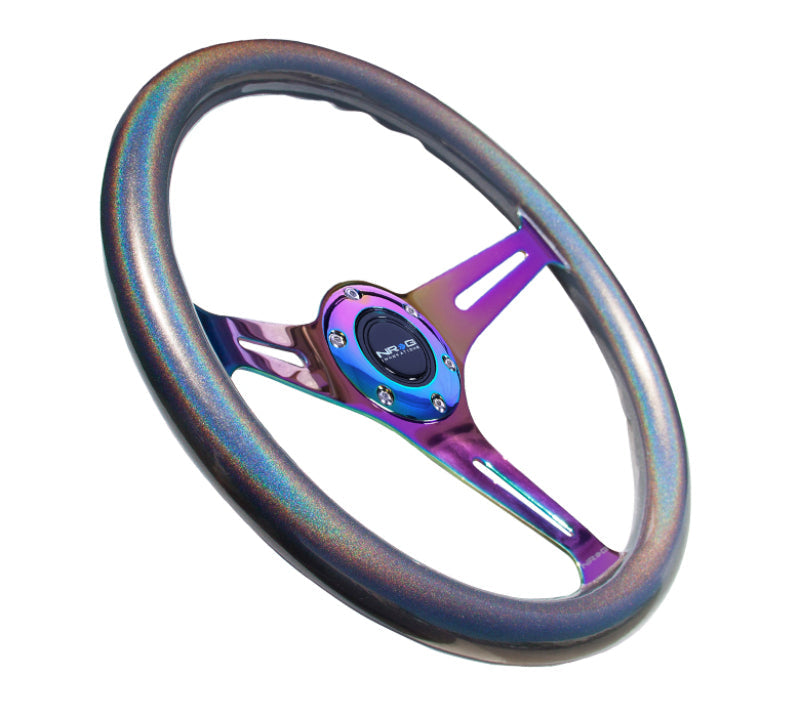 NRG Classic Wood Grain Steering Wheel (350mm) Chameleon/Pearlescent Paint Grip w/Neochrome 3-Spoke - My Store