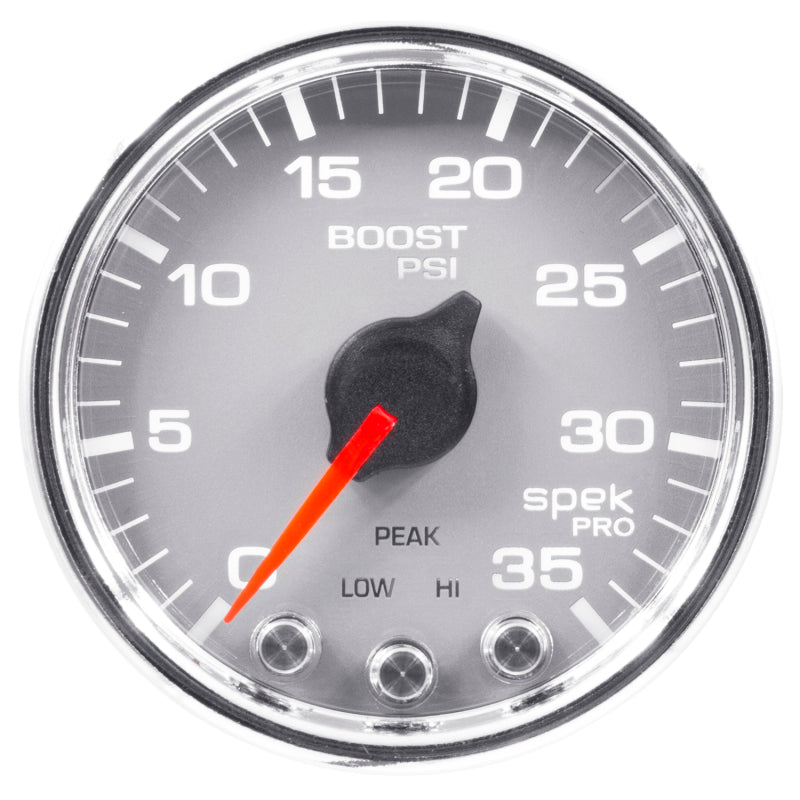 Autometer Spek-Pro Gauge Boost 2 1/16in 35psi Stepper Motor W/Peak & Warn Silver/Chrome - My Store