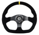 NRG Reinforced Steering Wheel (320mm) Sport Suede Dual Push Buttons Flat Bottom w/ Yellow Center - My Store