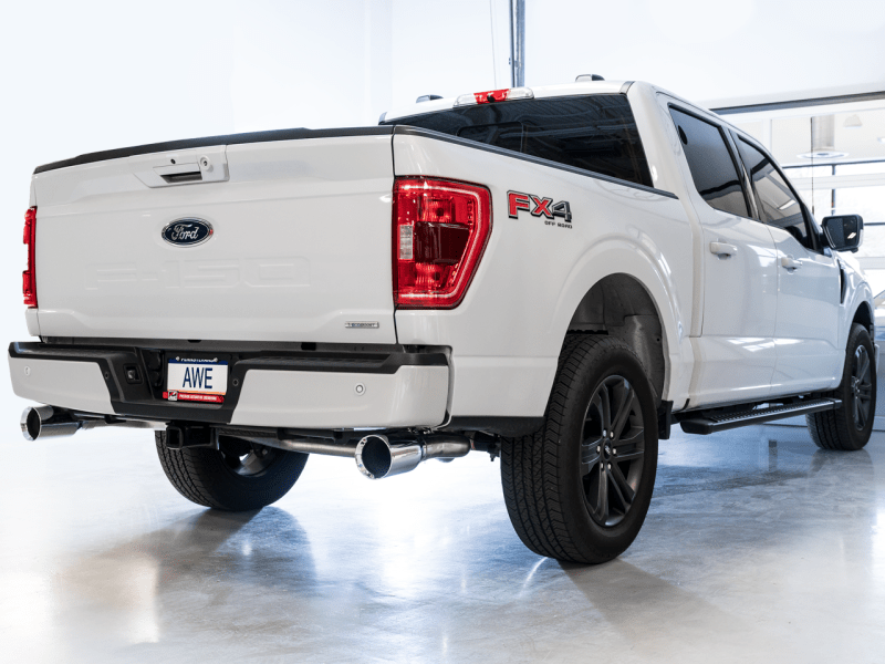 AWE 0FG 21+ Ford F150 Dual Split Rear Exhaust - 5in Chrome Silver Tips - My Store
