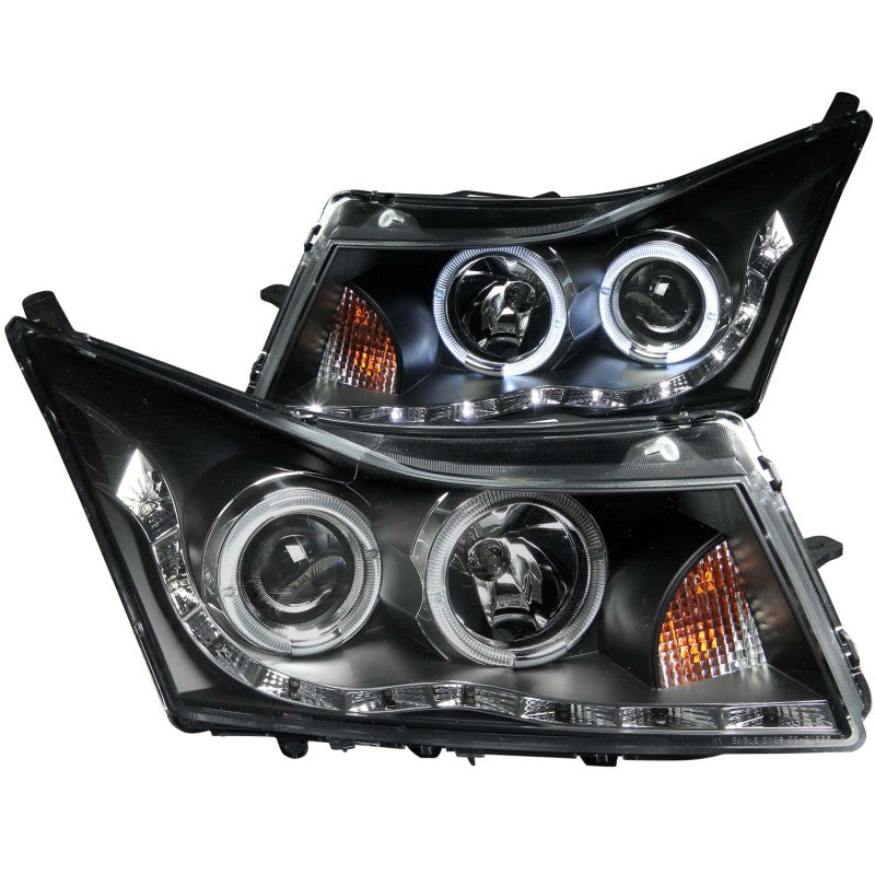 ANZO 2011-2015 Chevrolet Cruze Projector Headlights w/ Halo Black (LED Eyebrow) - Mammoth Racing -