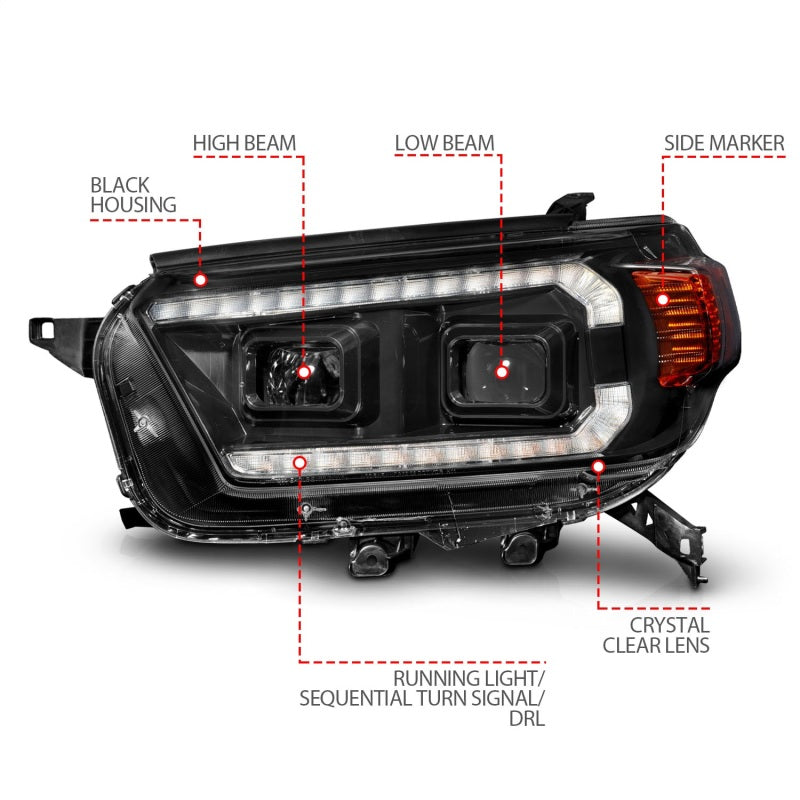 ANZO 10-13 Toyota 4Runner Projector Headlights - Black - Mammoth Racing -