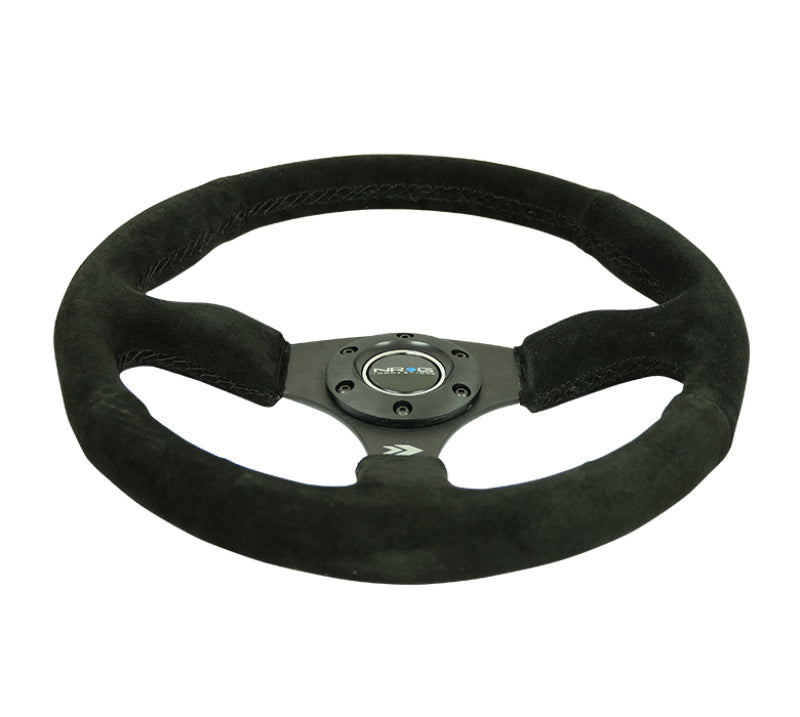 NRG Reinforced Steering Wheel (350mm / 2.5in. Deep) Blk Suede Comfort Grip w/5mm Matte Blk Spokes - My Store