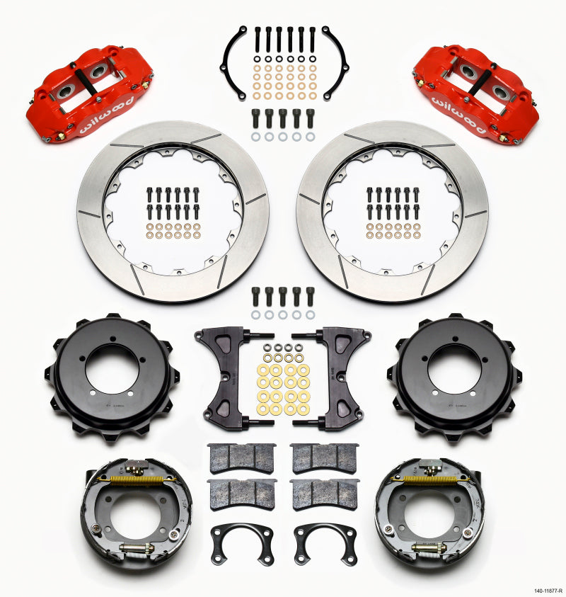 Wilwood Narrow Superlite 4R Rear Kit 12.88in Drilled Red Speedway Eng Floater w/ New Style End - Mammoth Racing -