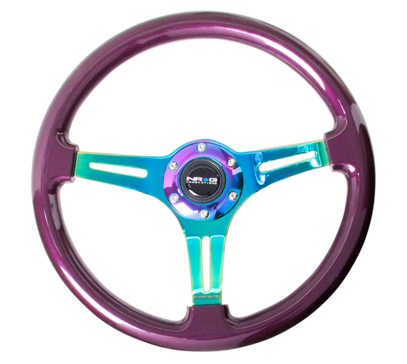 NRG Classic Wood Grain Steering Wheel (350mm) Purple Pearl Paint w/Neochrome 3-Spoke Center - My Store