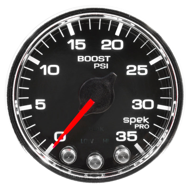 Autometer Spek-Pro Gauge Boost 2 1/16in 35psi Stepper Motor W/Peak & Warn Black/Chrome - My Store