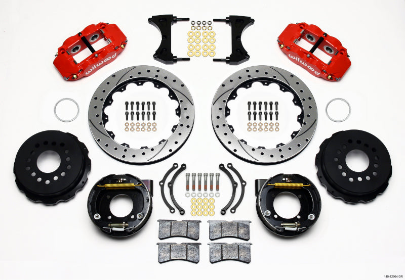 Wilwood Narrow Superlite 4R Rear P-Brk Kit 12.88in Drilled Red Chevy 12 Bolt w/ C-Clips - Mammoth Racing -