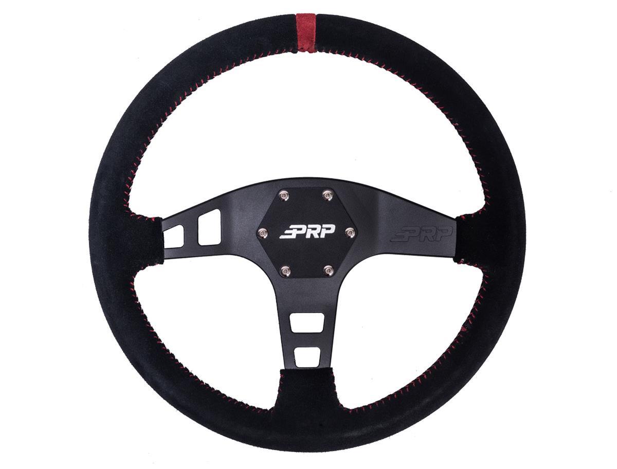 PRP Flat Suede Steering Wheel- Red - Mammoth Racing -