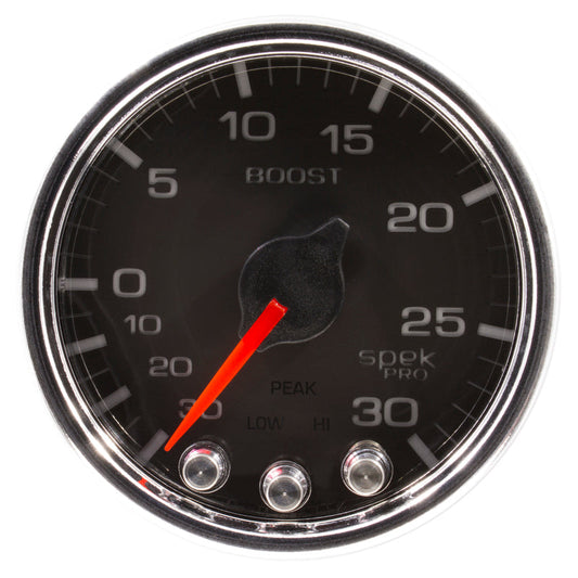 Autometer Spek-Pro Gauge Vac/Boost 2 1/16in 30Inhg-30psi Stepper Motor W/Peak & Warn Black/Chrome - My Store