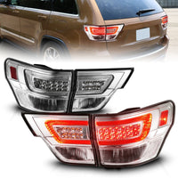 ANZO 11-13 Jeep Grand Cherokee LED Taillights w/ Lightbar Chrome Housing/Clear Lens 4pcs - Mammoth Racing -