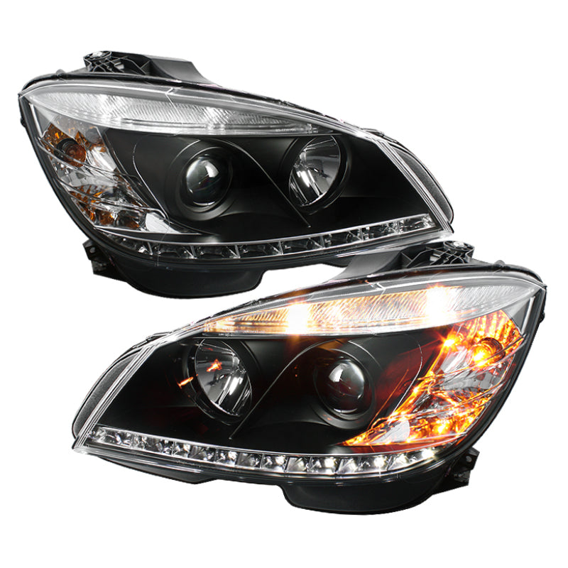 Spyder Mercedes Benz C-Class 08-11 Projector Headlights Halogen - DRL Blk PRO-YD-MBW20408-DRL-BK - Mammoth Racing -