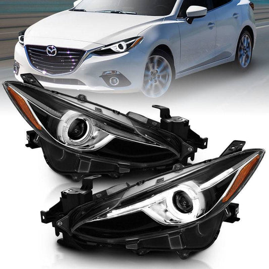 ANZO Projector Headlights With Halo Black w/Amber 14-17 Mazda 3 - My Store